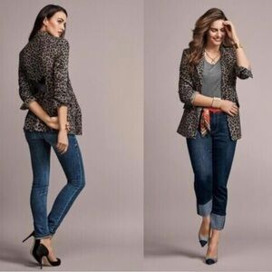 Cabi gray leopard cheetah animal print single breasted blazer stretchy Sz 4 NWOT